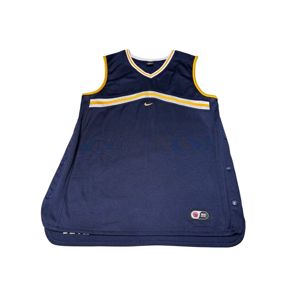 VINTAGE Nike Basketball Jersey Men XL Navy Blue Yellow Snap Side Tear Away Mesh